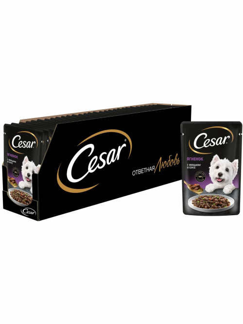 Cesar влажный корм для взрослых собак с ягненком и овощами, в паучах - 85 г х 28 шт