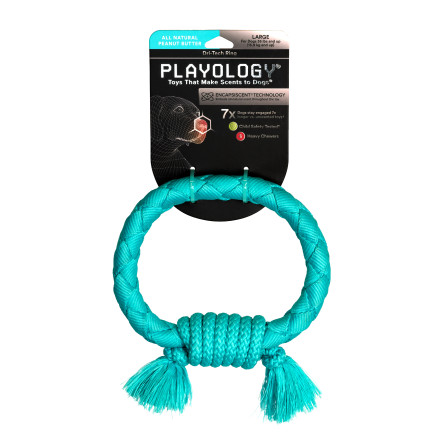 Playology DRI-TECH RING жевательное кольцо-канат для собак средних и крупных пород с ароматом арахиса, голубое