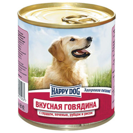 Влажный корм Happy Dog Вкусная Говядина с рисом, сердцем, печенью и рубцом для взрослых собак - 750 г (12 шт в уп)