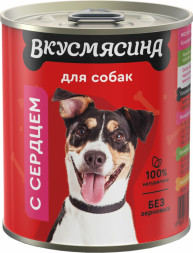 ВКУСМЯСИНА влажный корм для взрослых собак с сердцем, в консервах - 340 г х 12 шт