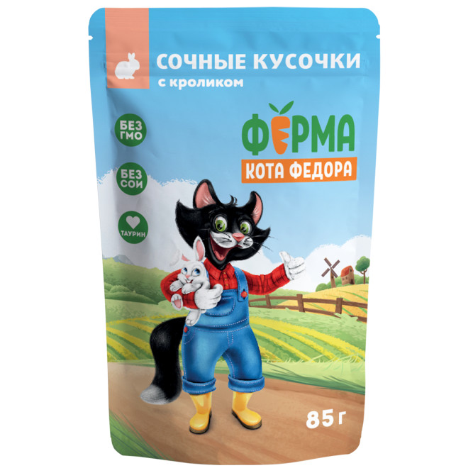 Ферма кота Фёдора влажный корм для кошек сочные кусочки с кроликом - 85 г х 24 шт