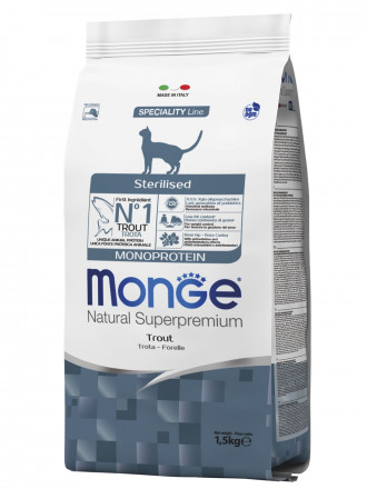 Monge Cat Monoprotein Sterilised сухой корм для стерилизованных кошек с форелью 1,5 кг