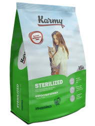 Karmy Sterilized сухой корм для взрослых стерилизованных кошек c индейкой - 1,5 кг