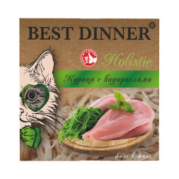 Best Dinner Holistic влажный корм для взрослых стерилизованных кошек с курицей и водорослями, мясные волокна в желе, в ламистерах - 75 г х 6 шт