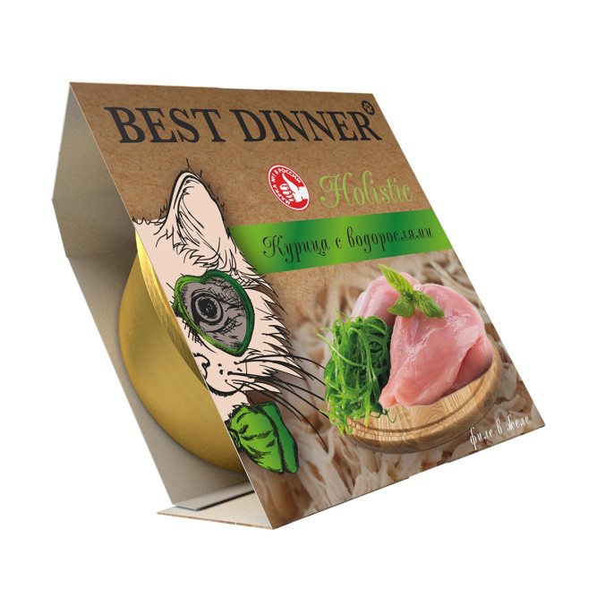 Best Dinner Holistic влажный корм для взрослых стерилизованных кошек с курицей и водорослями, мясные волокна в желе, в ламистерах - 75 г х 6 шт