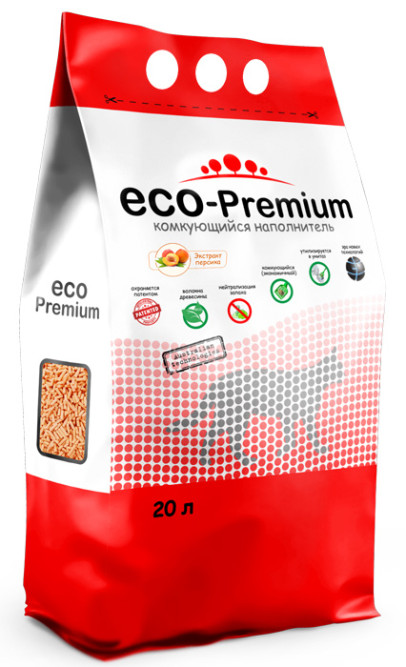 ECO-Premium наполнитель древесный комкующийся с ароматом персика - 20 л (7,6 кг)