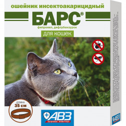 Барс ошейник для кошек инсектоакарицидный для защита от блох на 5 мес, от клещей на 4 мес - 35 см