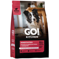 Go' Kitchen SENSITIVITIES Grain Free сухой беззерновой корм для щенков и собак с чувствительным пищеварением, с лососем и морской рыбой - 1,59 кг