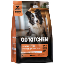 Go' Kitchen SENSITIVITIES Grain Free сухой беззерновой корм для щенков и собак с чувствительным пищеварением, с лососем и морской рыбой - 1,59 кг