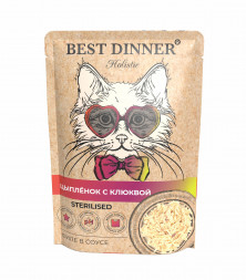Best Dinner Holistic влажный корм для взрослых стерилизованных кошек с цыпленком и клюквой в соусе в паучах - 70 г х 18 шт