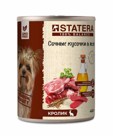 Statera полнорационный влажный корм для взрослых собак сочные кусочки в желе с кроликом, в консервах - 400 г х 6 шт