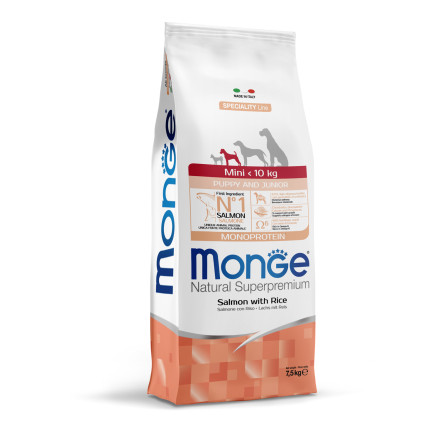 Monge Dog Speciality Line Monoprotein сухой корм для щенков мелких пород с лососем и рисом - 7,5 кг