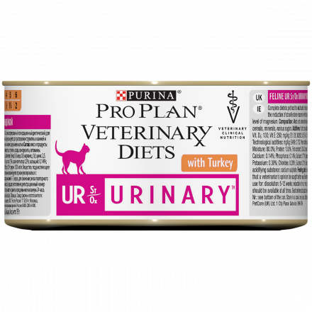 Purina Pro Plan Veterinary Diets UR St/Ox Urinary влажный корм для взрослых кошек с болезнями нижних отделов мочевыводящих путей с индейкой - 195 г х 24 шт