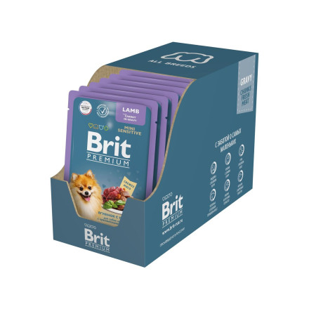 Brit Premium паучи для взрослых собак миниатюрных пород с чувствительным пищеварением с ягненком и морковью в соусе - 85 г х 14 шт
