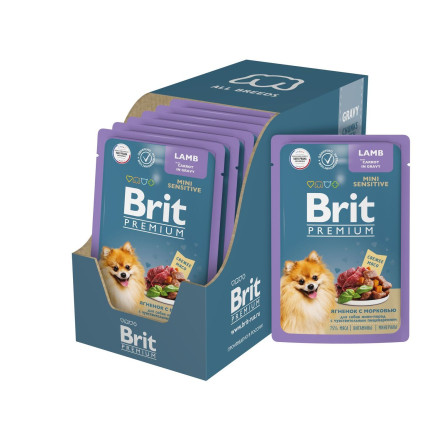 Brit Premium паучи для взрослых собак миниатюрных пород с чувствительным пищеварением с ягненком и морковью в соусе - 85 г х 14 шт