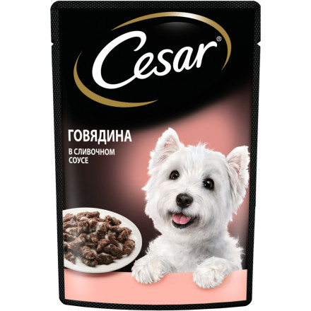 Cesar влажный корм для взрослых собак с говядиной в сливочном соусе, в паучах - 85 г х 28 шт
