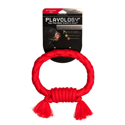 Playology DRI-TECH RING жевательное кольцо-канат для собак средних и крупных пород с ароматом говядины, красное