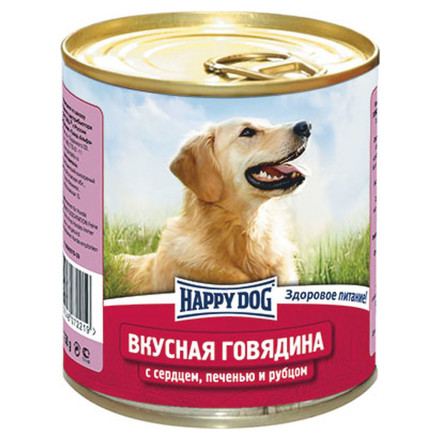 Влажный корм Happy Dog Вкусная Говядина с сердцем, печенью и рубцом для взрослых собак - 750 г (12 шт в уп)