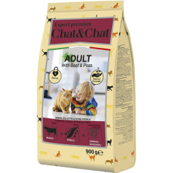 Chat&amp;Chat Expert Premium сухой корм для взрослых кошек с говядиной и горохом - 900 г