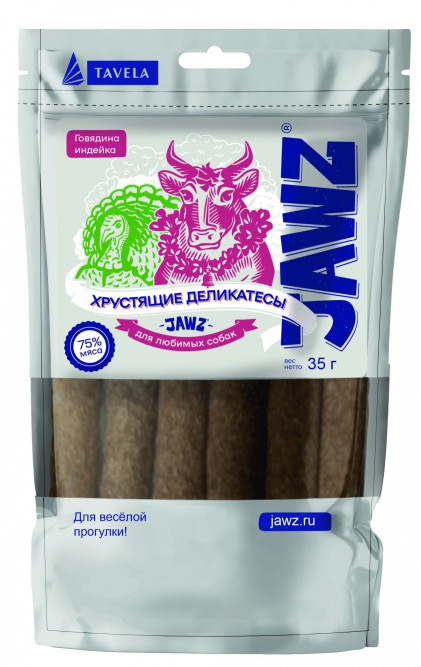JAWZ Хрустящие Деликатесы лакомство для собак, с говядиной и индейкой - 35 г