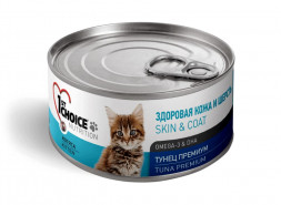 1st Choice Skin &amp; Coat влажный корм для котят для кожи и шерсти с тунцом в консервах - 85 г х 12 шт