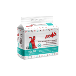 Brava пеленки впитывающие одноразовые для домашних животных с суперабсорбентом, гелевые, шестислойные, 60х40 см - 30 шт