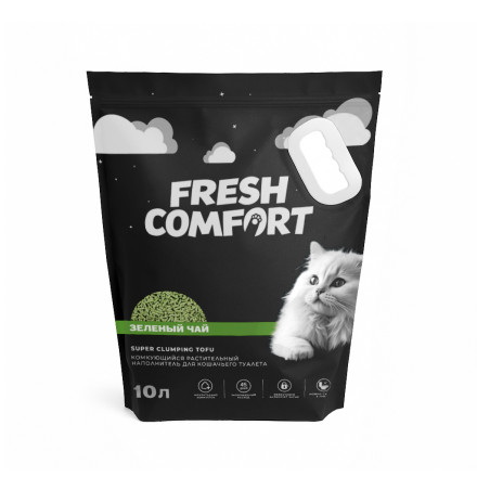 Fresh Comfort наполнитель тофу комкующийся для кошачьего туалета с ароматом &quot;Зеленый чай&quot; - 10 л