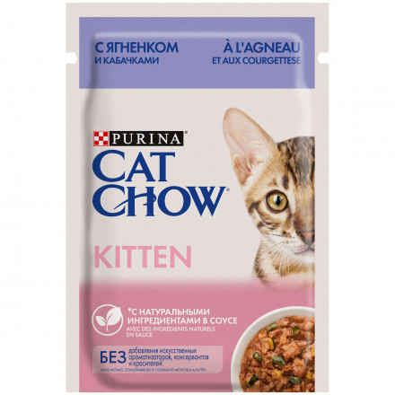 Purina Cat Chow Kitten паучи для котят с ягненком и кабачками - 85 г х 26 шт