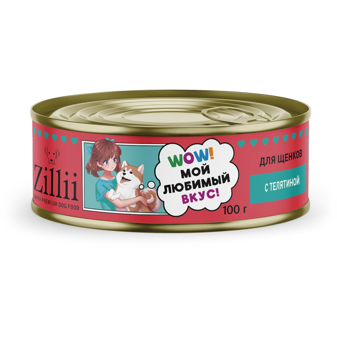 Zillii влажный корм для щенков всех пород с телятиной, в консервах - 100 г х 12 шт