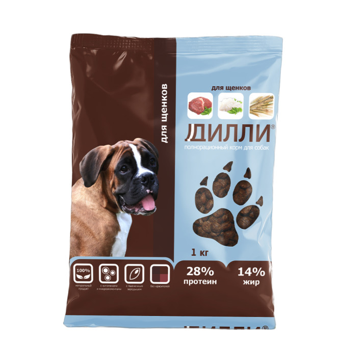 Дилли сухой корм для щенков с курицей и индейкой - 1 кг