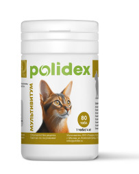 Polidex Multivitum кормовая добавка для кошек, витамины и минералы - 80 табл.