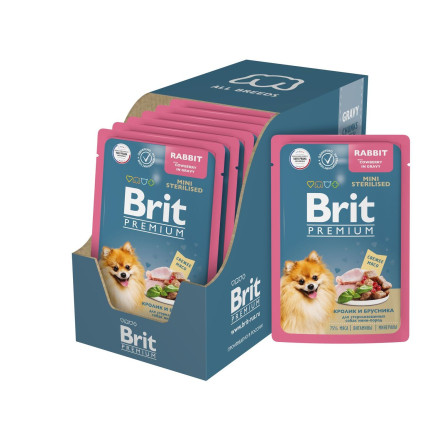 Brit Premium паучи для взрослых стерилизованных собак миниатюрных пород с кроликом и брусникой в соусе - 85 г х 14 шт