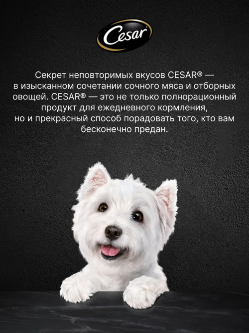 Cesar влажный корм для взрослых собак с курицей с зелеными овощами, в паучах - 85 г х 28 шт
