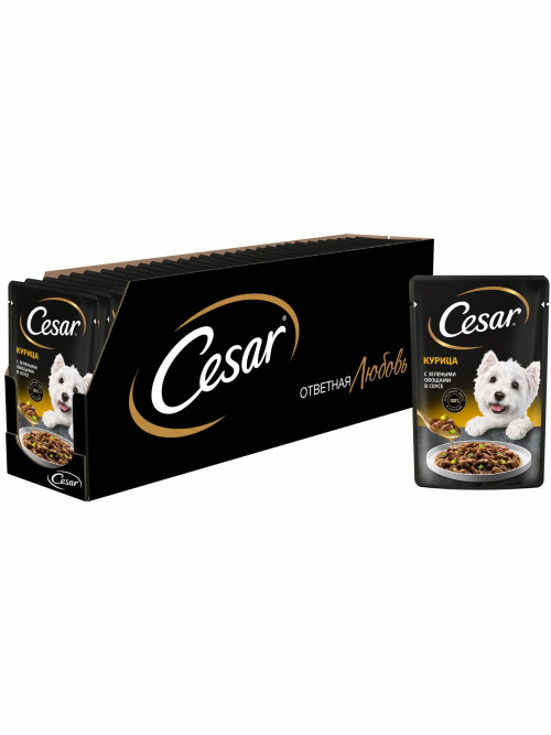 Cesar влажный корм для взрослых собак с курицей с зелеными овощами, в паучах - 85 г х 28 шт
