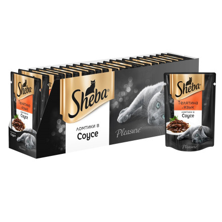 Sheba Pleasure влажный корм для взрослых кошек с телятиной и языком в соусе - 85 г