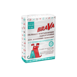 Brava пеленки впитывающие одноразовые для домашних животных с суперабсорбентом, гелевые, шестислойные, 60х40 см - 5 шт