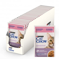 Purina Cat Chow Adult Sensitive паучи для взрослых кошек с чувствительным пищеварением с лососем и кабачками - 85 г х 26 шт