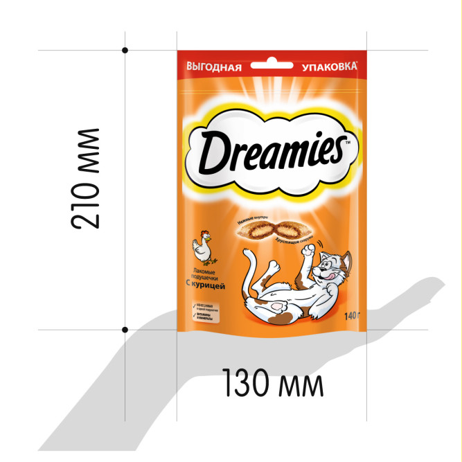 Dreamies лакомые подушечки с курицей для взрослых кошек всех пород - 140 г