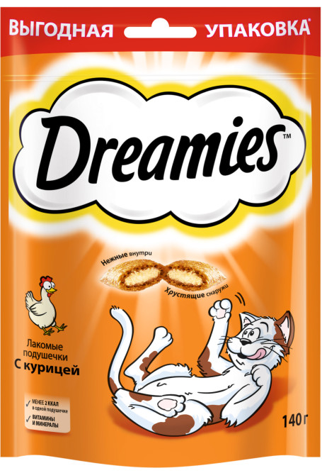 Dreamies лакомые подушечки с курицей для взрослых кошек всех пород - 140 г