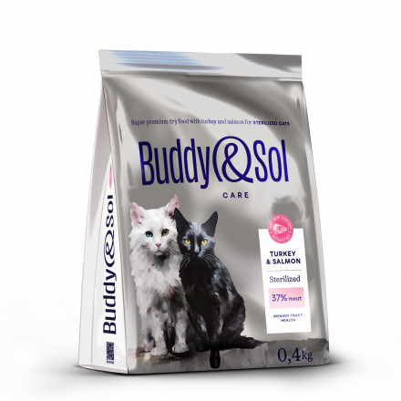 Buddy&amp;Sol Care Sterilized сухой корм для взрослых стерилизованных кошек с индейкой и лососем - 400 г