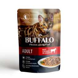 Mr.Buffalo Adult влажный корм для взрослых кошек с говядиной в соусе, в паучах - 85 г х 28 шт
