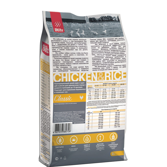 Blitz Classic Puppy All Breeds сухой корм для щенков всех пород, с курицей и рисом - 2 кг
