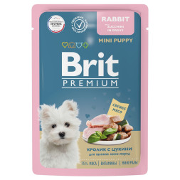 Brit Premium паучи для щенков миниатюрных пород с кроликом и цукини в соусе - 85 г х 14 шт