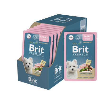 Brit Premium паучи для щенков миниатюрных пород с кроликом и цукини в соусе - 85 г х 14 шт