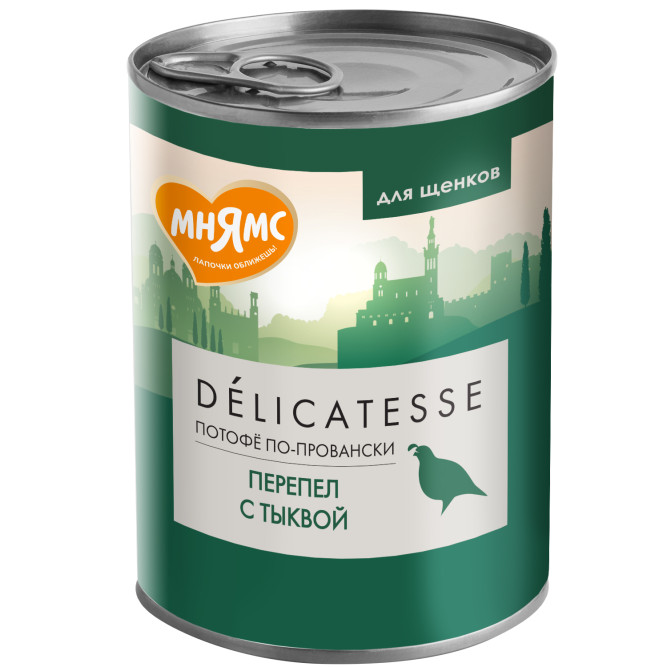 Мнямс Delicatesse "Потофё по-провански" влажный корм для щенков паштет из перепёлки с тыквой, в консервах - 400 г х 12 шт