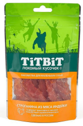 TiTBiT лакомство для собак мелких пород строганина из мяса индейки - 50 г