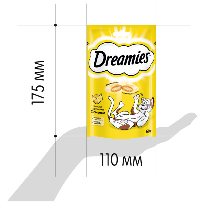 Dreamies лакомые подушечки для кошек с сыром - 60 г