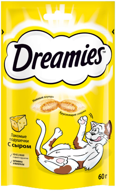 Dreamies лакомые подушечки для кошек с сыром - 60 г