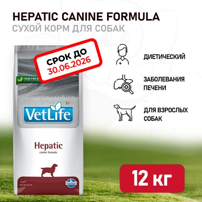 Farmina Vet Life Dog Hepatic сухой корм для взрослых собак при заболевании печени - 12 кг. СРОК ГОДНОСТИ ДО 30.06.2026