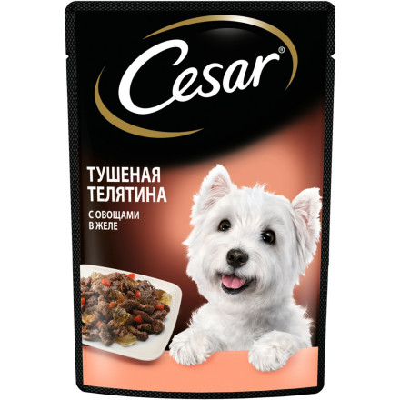 Cesar влажный корм для взрослых собак с тушеной телятиной с овощами, в паучах - 85 г х 28 шт
